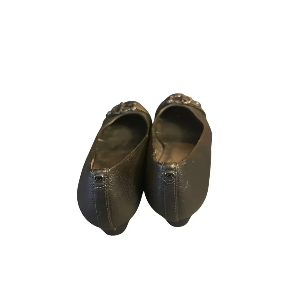Bandolino Flats Metallic Pewter Leather Buckle Size 7.5M